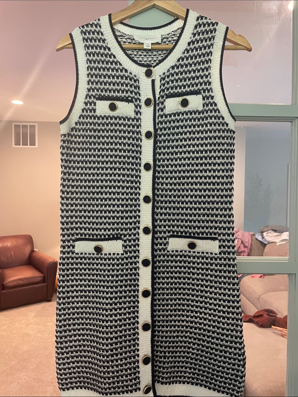 Pomander Place Navy and White Sleeveless Knit Shift Dress